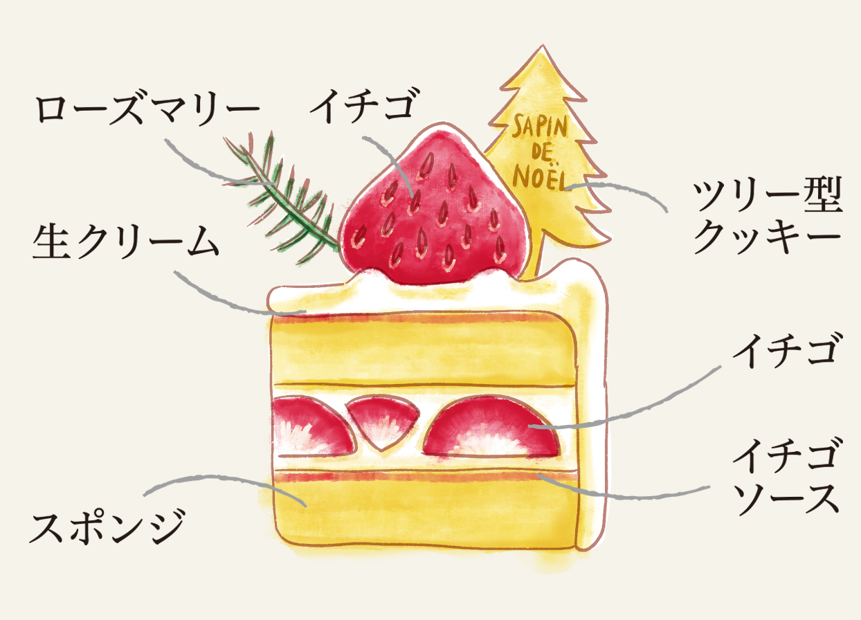 クリスマス　イチゴのスポンジケーキ（12cm）の断面図